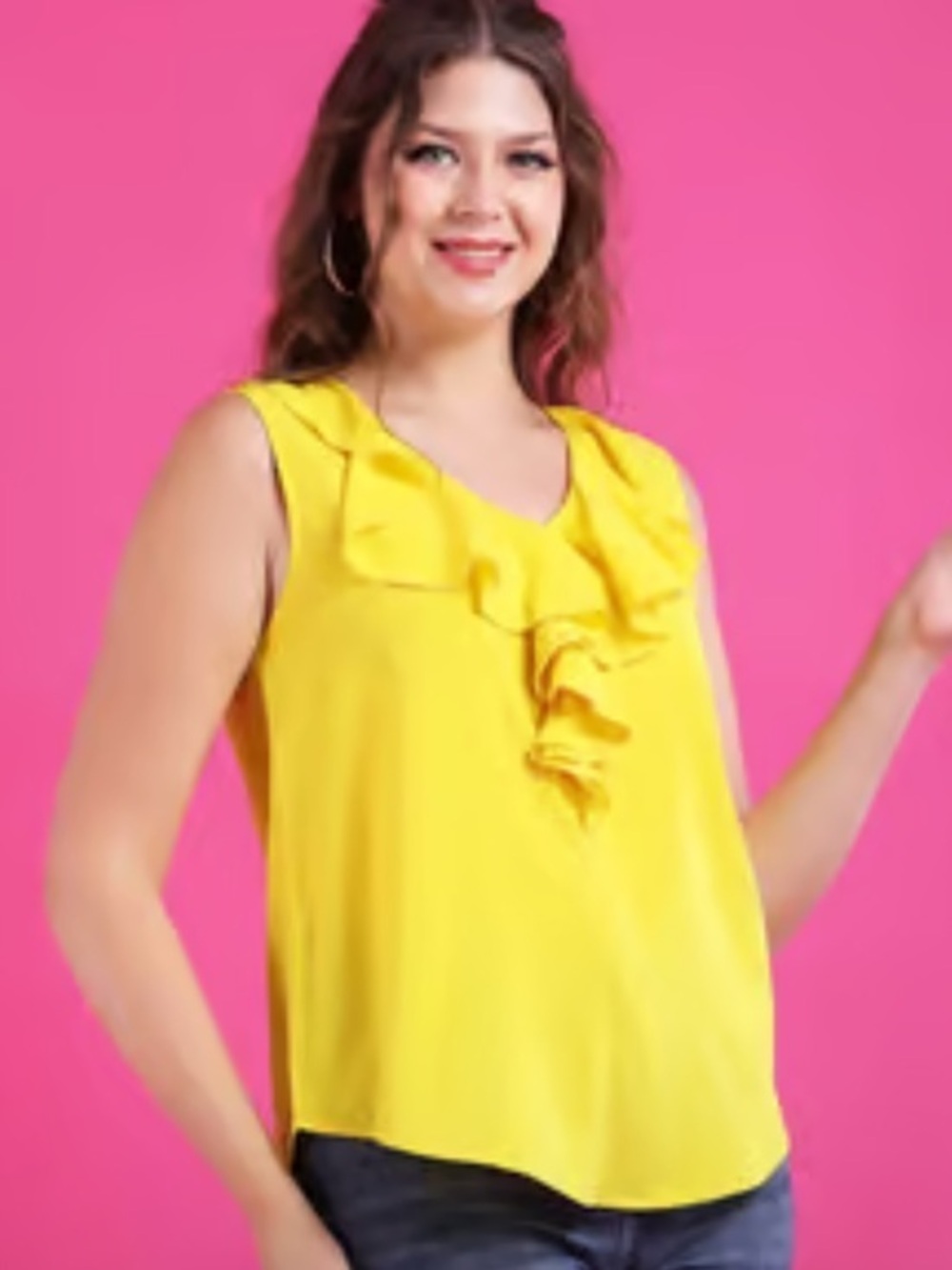 Tommy Hilfiger Bright Yellow Ruffle V-Neck Sleeveless Top - Women size XL